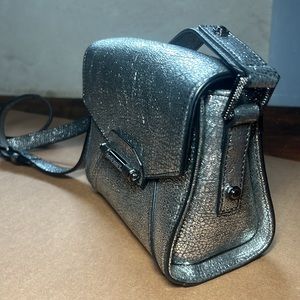 Diesel metallic silver distressed leather shoulder bag